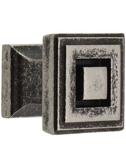 Delmar Cabinet Knob - 1 inch Square in Distressed Pewter.